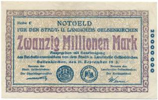 Németország / Weimari Köztársaság / Gelsenkirchen 1923. 20.000.000M T:F Germany / Weimar Republic / Gelsenkirchen 1923. 20.000.000 Mark C:F