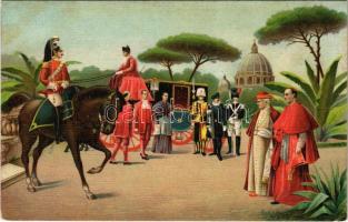 1917 Roma, Rome; Pope Pius X, Giardino Vaticano / Pope Pius X in the Vatican Gardens with his court. litho (EK)