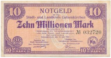 Németország / Weimari Köztársaság / Gelsenkirchen 1923. 10.000.000M T:F pici szakadások Germany / Weimar Republic / Gelsenkirchen 1923. 10.000.000 Mark C:F tiny tears