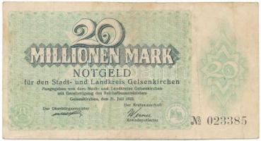 Németország / Weimari Köztársaság / Gelsenkirchen 1923. 20.000.000M T:F,VG Germany / Weimar Republic / Gelsenkirchen 1923. 20.000.000 Mark C:F,VG