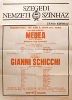 1981 Szegedi Nemzeti Színház, Kovács Andor: Medea, Puccini: Gianni Schicchi (Gregor József, Gyimesi Kálmán), plakát, papír, lapszéli sérülésekkel, hajtásnyomokkal, 84×59,5 cm