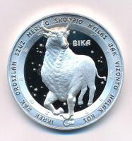 Kósa István (1953-) DN "Bika" egyoldalas ezüstözött fém horoszkóp emlékérem sérült kapszulában (42,5mm) T:PP kis patina