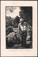 Kalló Gyula (?-): Nyár, 1986. Fametszet, papír, kézilevonat. Jelzett. Számozott (10/2). Kartonon. Hátoldalán román kiviteli bélyegzővel. 26,5×16,5 cm.