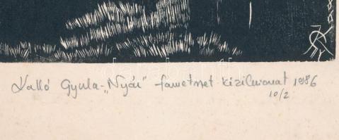 Kalló Gyula (?-): Nyár, 1986. Fametszet, papír, kézilevonat. Jelzett. Számozott (10/2). Kartonon. Há...