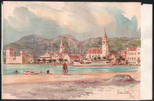 Gebhardt Béla (1901-1990): Trogiri látkép (Dalmácia, Horvátország, Jugoszlávia), 1965. Akvarell, papír, Jelzett. Javított. Kartonra kasírozva, 22,5×32 cm