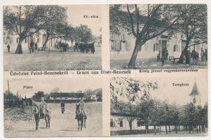 1916 Felsőbencsek, Németbencsek, Német-Bencsek, Bencecu de Sus (Temes); Fő utca, Piac, Templom, König József üzlete, K.u.K. katonák / main street, market, church, shop, K.u.K. soldiers (EB)