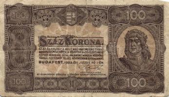 1913-1923. Kis korona tétel 10K fny-sal, 20K fny-sal, 100K (3x) T.W. nyomdahely jelölés nélkül + 100...