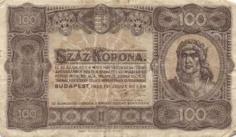 1913-1923. Kis korona tétel 10K fny-sal, 20K fny-sal, 100K (3x) T.W. nyomdahely jelölés nélkül + 100...