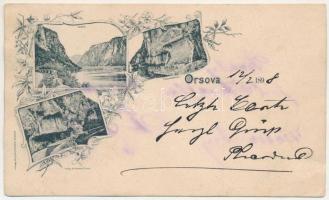 1898 Orsova, Kazán-szoros, Széchenyi és Traján emléktábla / Cazane / gorge, monuments. Lichtdruck Kretzschmar &amp; Schatz Art Nouveau, floral (r)