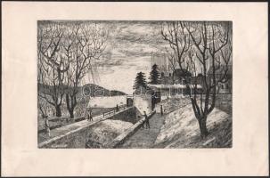 Krajcsirovits Henrik (1929-2007): Vár részlet. Rézkarc, papír, jelzett, lap széle kissé foltos, 19,5×29,5 cm