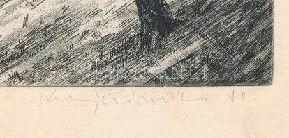 Krajcsirovits Henrik (1929-2007): Vár részlet. Rézkarc, papír, jelzett, lap széle kissé foltos, 19,5...