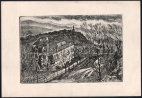 Kerti Károly (1917-1986): Esztergom, Tanítóképző. Rézkarc, papír, jelzett, 19,5×29 cm