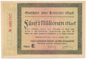 Németország / Weimari Köztársaság / Mülheim a. d. Ruhr 1923. 5.000.000M T:F szép papír Germany / Weimar Republic / Mülheim a. d. Ruhr 1923. 5.000.000 Mark C:F fine paper