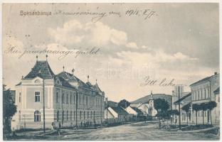1915 Boksánbánya, Románbogsán, Németbogsán, Deutsch-Bogsan, Bocsa Montana; utca, Kir. Járásbíróság. Rosner Adolf kiadása / street view, district court (EB)