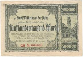 Németország / Weimari Köztársaság / Mülheim a. d. Ruhr 1923. 500.000M T:VG Germany / Weimar Republic / Mülheim a. d. Ruhr 1923. 500.000 Mark C:VG