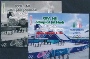 2025 XXV. Téli olimpiai játékok 2026 Milánó és Cortina d'Ampezzo emlékív pár azonos No.:0000 piros-zöld sorszámmal, egyik fekete nyomat