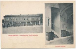 Dés, Dej; Európa szálloda és kávéház (tulajdonos Prunner Albert), Kereskedelmi utazók otthona, Fesztinger Sámuel üzlete, szállodai feljárat / hotel and café, shops, hotel staircase (EK)