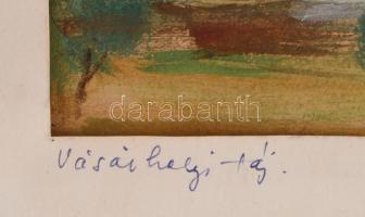 Aczél Ilona (1929-2000): Vásárhelyi táj, 1955. Akvarell, papír. Jelzett. Paszpartuban. 15×26 cm