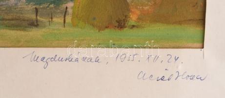 Aczél Ilona (1929-2000): Vásárhelyi táj, 1955. Akvarell, papír. Jelzett. Paszpartuban. 15×26 cm