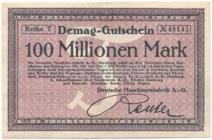 Németország / Weimari Köztársaság / Drezda 1923. "Dresdner Bank" 100.000.000M szárazpecséttel T:F szép papír Germany / Weimar Republic / Dresden 1923. "Dresdner Bank" 100.000.000 Mark with embossed stamp C:F fine paper