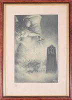 1920 Erhardt Ernő (1898-1958) Arad. Litográfia, üvegezett keretben. Tolnay könyvkiadó. Jelzett. 15x24 cm / 24x34 cm