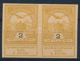 1913 Árvíz 2f vágott próbanyomat pár vízjel és gumi nélküli papíron