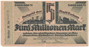 Németország / Weimari Köztársaság / Bochum 1923. 5.000.000M T:VG Germany / Weimar Republic / Bochum 1923. 5.000.000 Mark C:VG