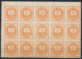 1898 Hírlapbélyeg ívsarki 15-ös tömb, papírránccal (1 db falc felül az ívszélen)