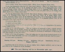 1921 Az Isaac Newton páholy meghívója és tisztségviselői 23x36 cm