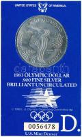 Amerikai Egyesült Államok 1983D 1$ Ag "XXIII. Nyári Olimpiai Játékok, Los Angeles" eredeti, sorszámozott karton díszcsomagolásban T:BU USA 1983D 1 Dollar Ag "Los Angeles XXIII Olympiad" in original, serial numbered cardboard blister C:BU Krause KM#209