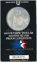 Amerikai Egyesült Államok 1983S 1$ Ag "XXIII. Nyári Olimpiai Játékok, Los Angeles" eredeti, sorszámozott karton díszcsomagolásban T:UNC (eredetileg PP) USA 1983S 1 Dollar Ag "Los Angeles XXIII Olympiad" in original, serial numbered cardboard blister C:UNC (originally PP) Krause KM#209