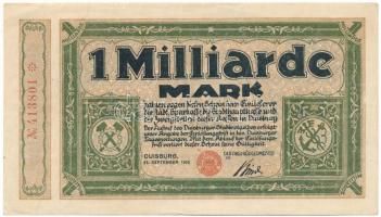 Németország / Weimari Köztársaság / Duisburg 1923. 1.000.000.000M T:F Germany / Weimar Republic / Duisburg 1923. 1.000.000.000 Mark C:F