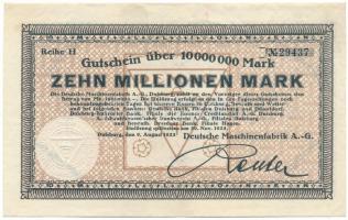 Németország / Weimari Köztársaság / Duisburg 1923. 10.000.000M szárazpecséttel T:F szép papír Germany / Weimar Republic / Duisburg 1923. 10.000.000 Mark with embossed stamp C:F fine paper