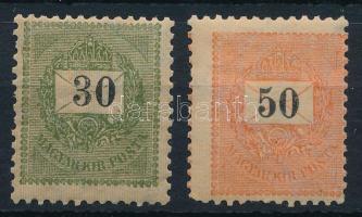 1898 30kr és 50kr, utóbbi látványosan elfogazva