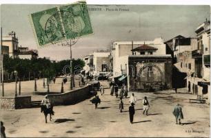 Bizerte, Place de France / street view, horse, store. TCV card (EK)