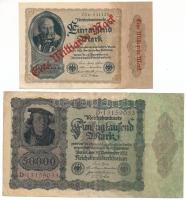 Német Birodalom / Weimari Köztársaság / Berlin 1922. 50.000M + 1000M "Eine Milliarde Mark" felülbélyegzéssel T:XF-F German Empire / Weimar Republic / Berlin 1922. 50.000 Mark + 1000 Mark with "Eine Milliarde Mark" overprint C:XF-F