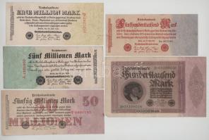 Német Birodalom / Weimari Köztársaság / Berlin 1923. 100.000M + 500.000M + 1.000.000M + 5.000.000M + 50.000.000M T:F  German Empire / Weimar Republic / Berlin 1923. 100.000 Mark + 500.000 Mark + 1.000.000 Mark + 5.000.000 Mark + 50.000.000 Mark C:F