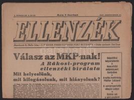 1947 Ellenzék, a Magyar Függetlenségi Párt hetilapja I. évf. 3. sz., 1947. szept. 13., kis lapszéli sérülésekkel, 8 p.