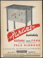 cca 1940-1950 Parázs kistűzhely (sparhelt) villamosplakát 17x24 cm