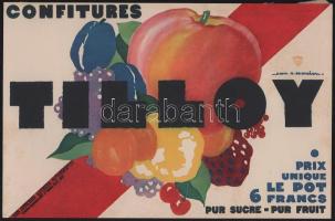 ca 1940 3 db kereskedelmi reklám plakát terv, kartonon Apricot brandy, Victoria, Tilloy, stb. 15x23 ...