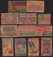 Vegyes II. világháború előtti gyufacímke tétel, közte magyar és külföldi darabokkal is, 12 db, változó állapotban.