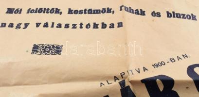 cca 1930 Molnár Gyula női felöltő és szőrmebunda áruháza reklám papírszatyor, 44x61 cm