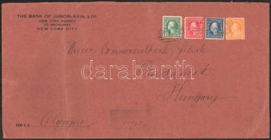 1921 Nagyalakú levél 4 színű bérmentesítéssel "NEW YORK" - "BUDAPEST"