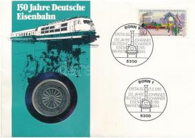 Német Szövetségi Köztársaság 1985G 5M Cu-Ni "150 éves a Német Vasút" érmés borítékban, bélyeggel és bélyegzéssel T:AU Federal Republic Germany 1985G 5 Mark Cu-Ni "150th Anniversary - German Railroad" in coin envelope with stamps and cancellation C:AU Krause KM#163