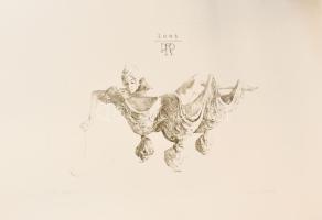 Párkányi Raab Péter (1967-): Leány gyöngysorral. Cinkográfia, papír, jelzett, számozott: 100/21, 30x41 cm.