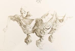 Párkányi Raab Péter (1967-): Leány gyöngysorral. Cinkográfia, papír, jelzett, számozott: 100/21, 30x...