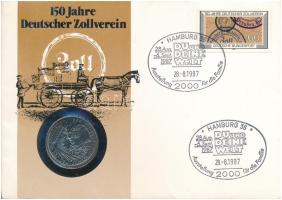 Német Szövetségi Köztársaság 1984D 5M Cu-Ni "Német Vámunió 150. évfordulója" érmés borítékban, bélyeggel és bélyegzéssel T:AU patina Federal Republic Germany 1984D 5 Mark Cu-Ni "150th Anniversary - German Customs Union" in coin envelope with stamps and cancellation C:AU patina