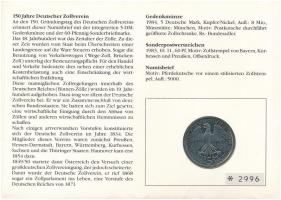 Német Szövetségi Köztársaság 1984D 5M Cu-Ni "Német Vámunió 150. évfordulója" érmés boríték...