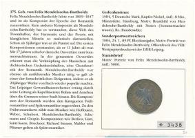 NSZK 1984J 5M Cu-Ni "Felix Mendelssohn születésének 175. évfordulója" felbélyegzett boríté...