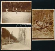 1910-1911 Selmecbánya (Banská Štiavnica), kirándulók sziklafalnál, teniszezők, Szélaknai út, 3 db fotó, 9x12 cm